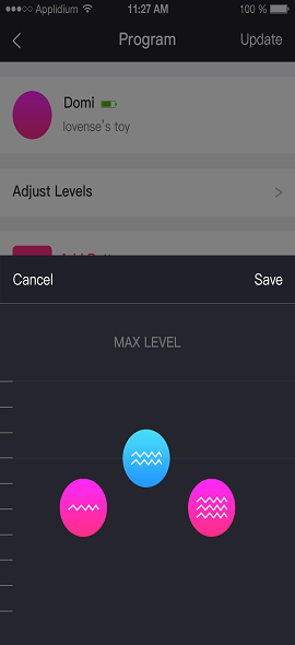 Lovense Remote -appens skärmdump 3 stabila nivåer.