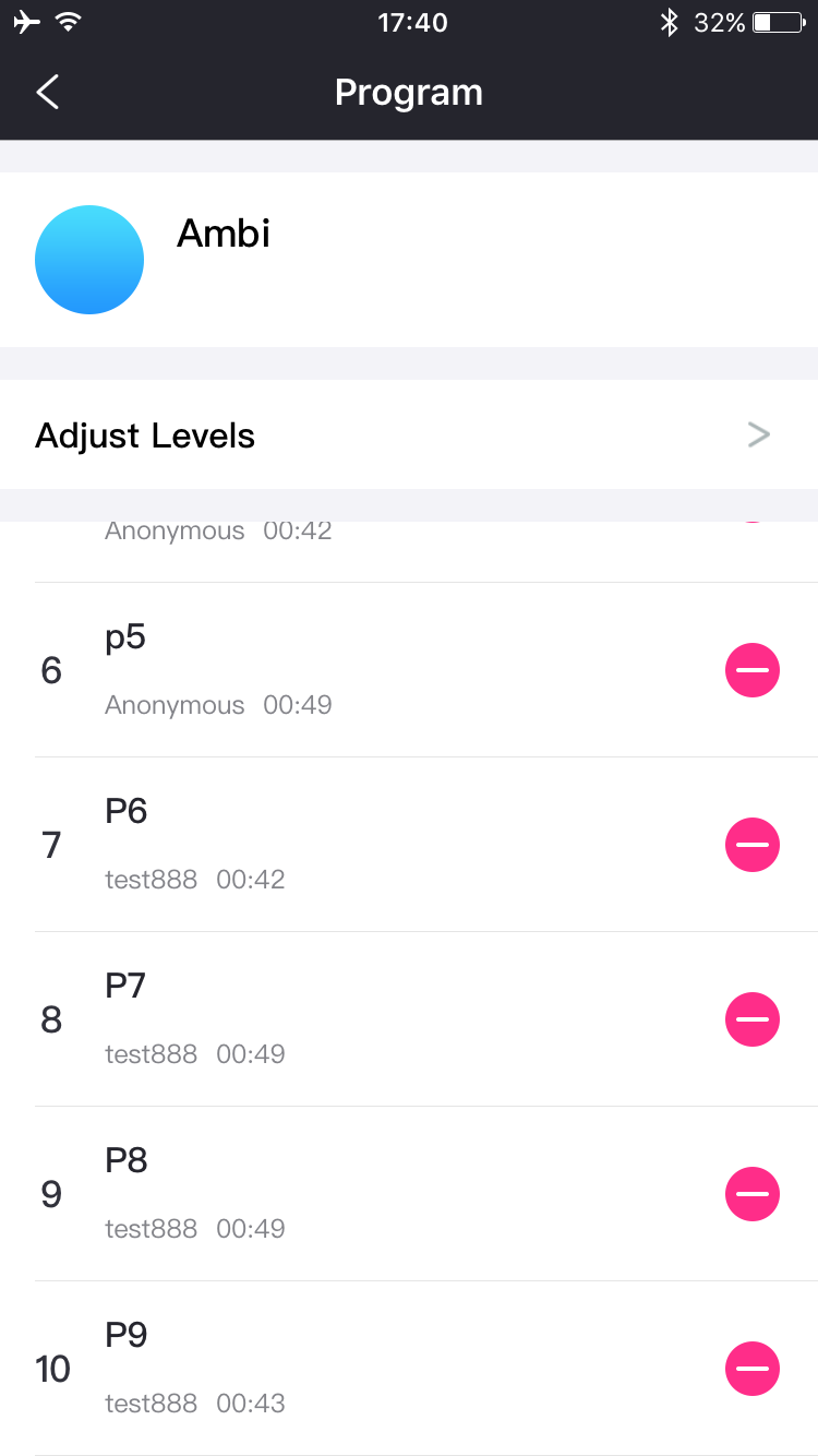 Lovense Remote -appens skärmdump upp till 10 programmeringsmönster