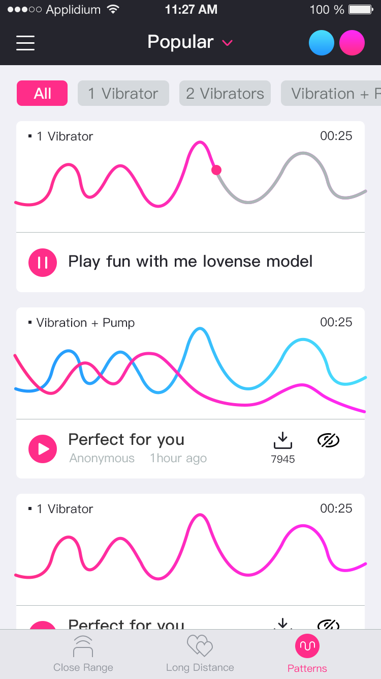 Lovense Remote -appens skärmdump create unlimited patterns.